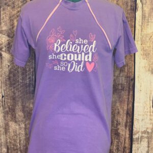 She Believed She Could So She Did - Violet Zipper Chemo Port Short Sleeve Shirt