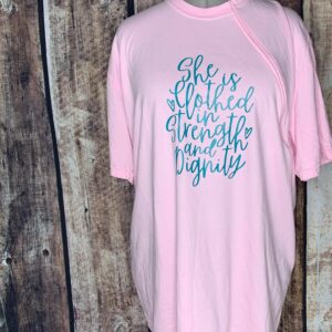 She is Clothed in Strength and Dignity - Blossom Zipper Chemo Port Short Sleeve Shirt