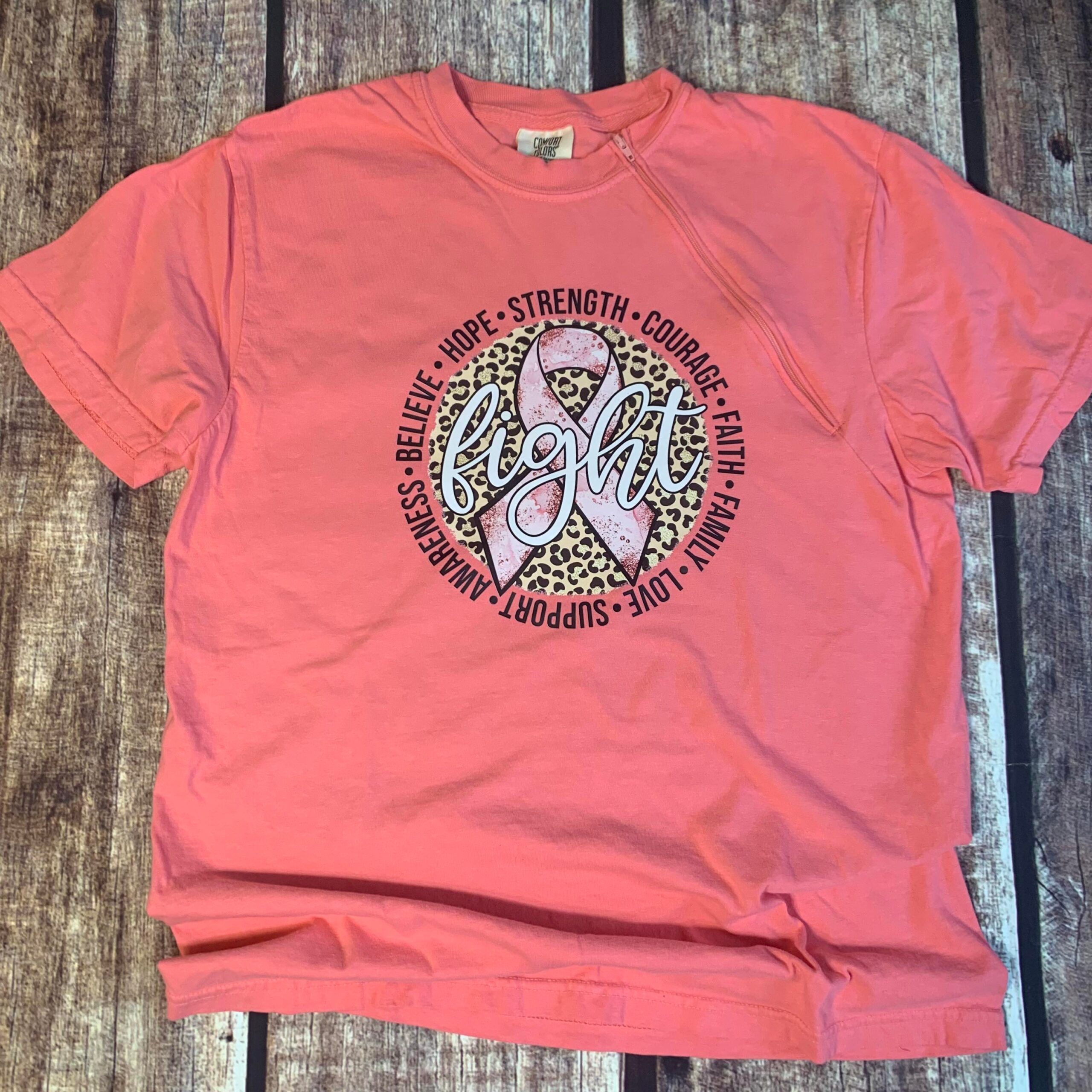 Fight Breast Cancer - Peony Zipper Port Shirt Short Sleeve