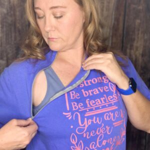 Be Strong Be Brave Be Fearless - Flo Blue  Zipper Chemo Port Short Sleeve Shirt