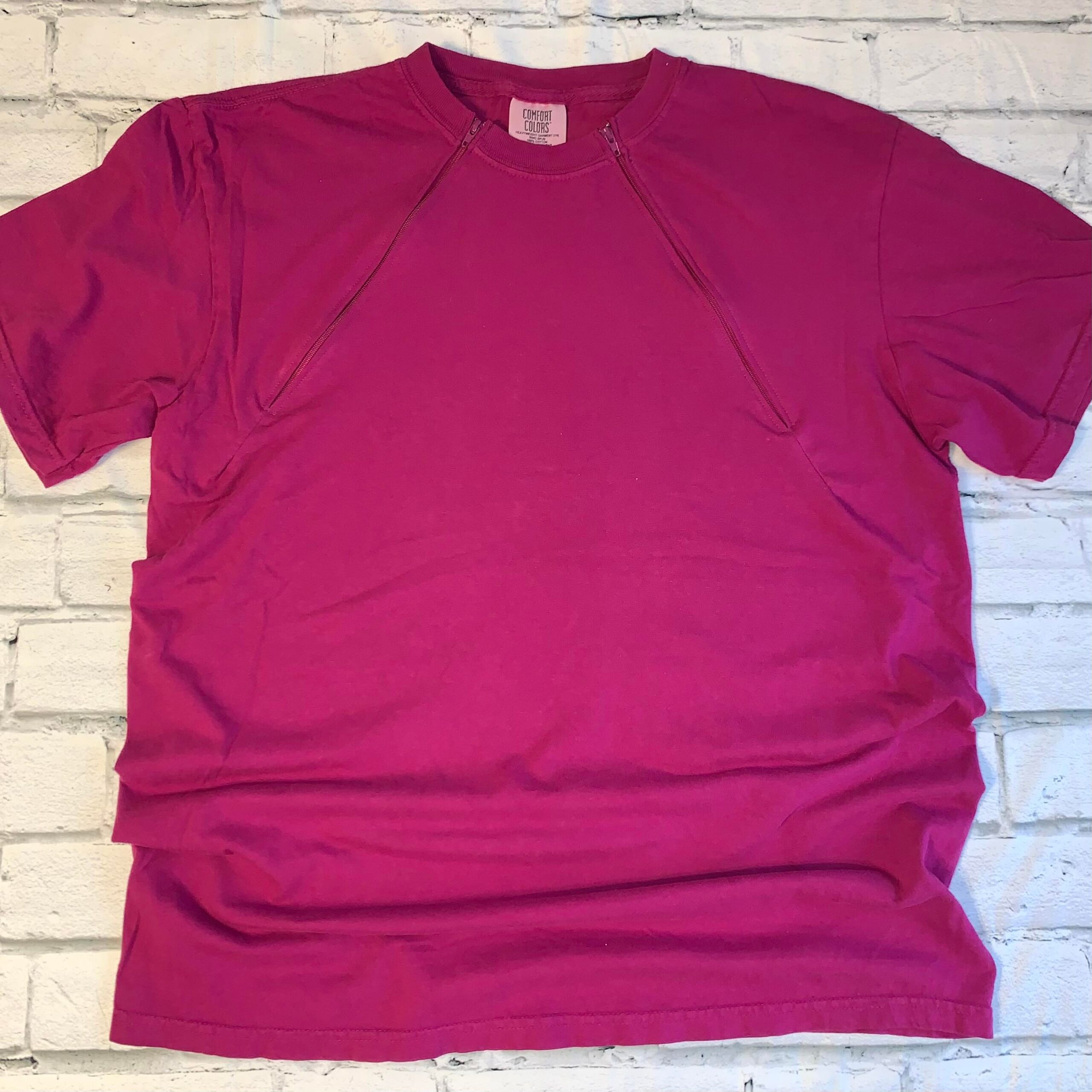 Boysenberry Zipper Chemo Port Short Sleeve Shirt