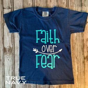 Faith Over Fear - True Navy Youth Zipper Chemo Port Shirt