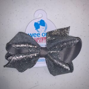 Glitter Silver Bow - Medium