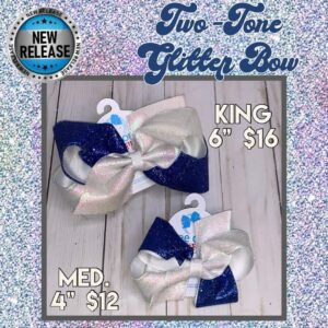 Two-Tone Glitter Bow Royal and White - King Bow