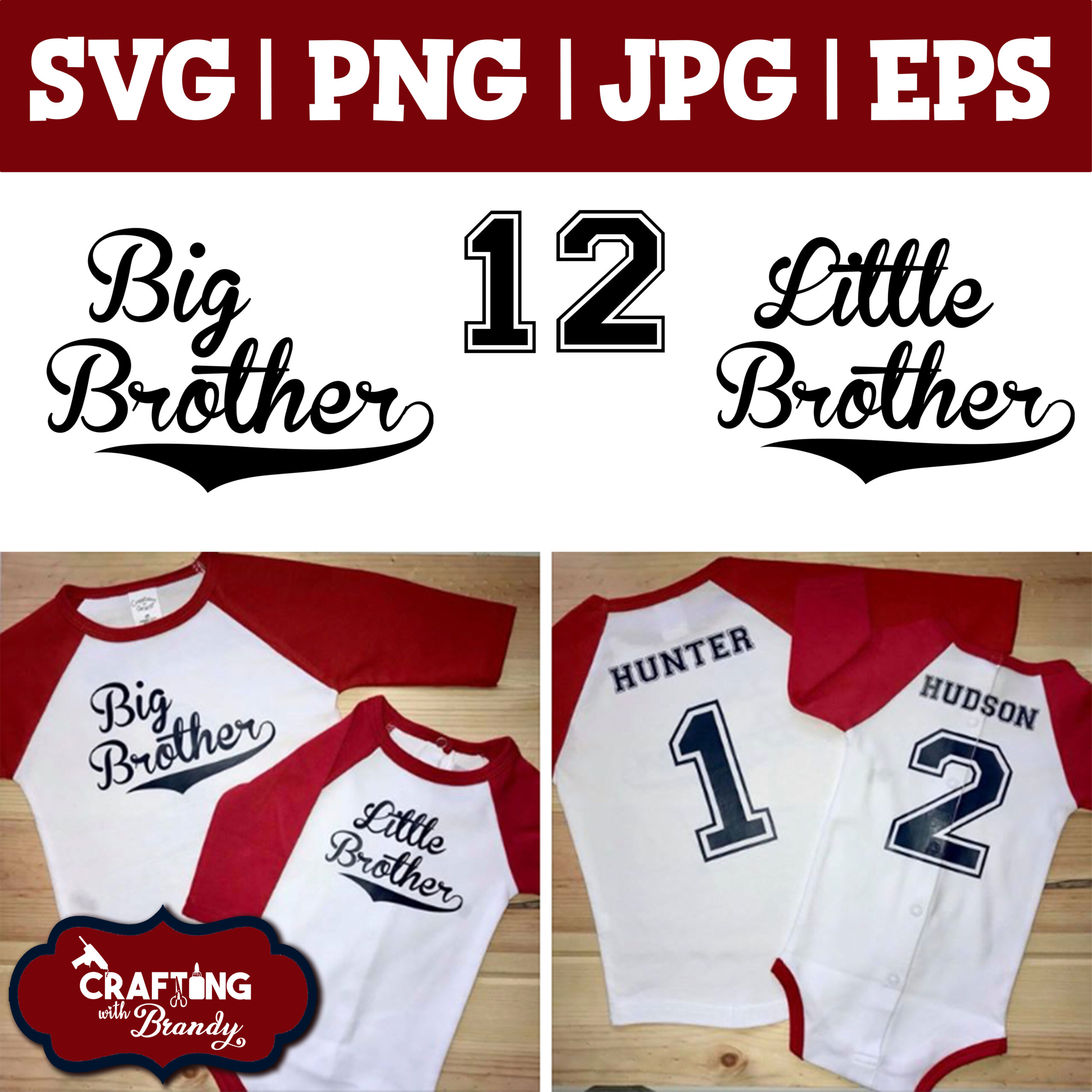 Big Brother Little Brother Jersey 1 2 Set of 2 Designs | SVG | PNG | JPG | eps cut file