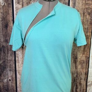 Chalky Mint Zipper Chemo Port Short Sleeve Shirt
