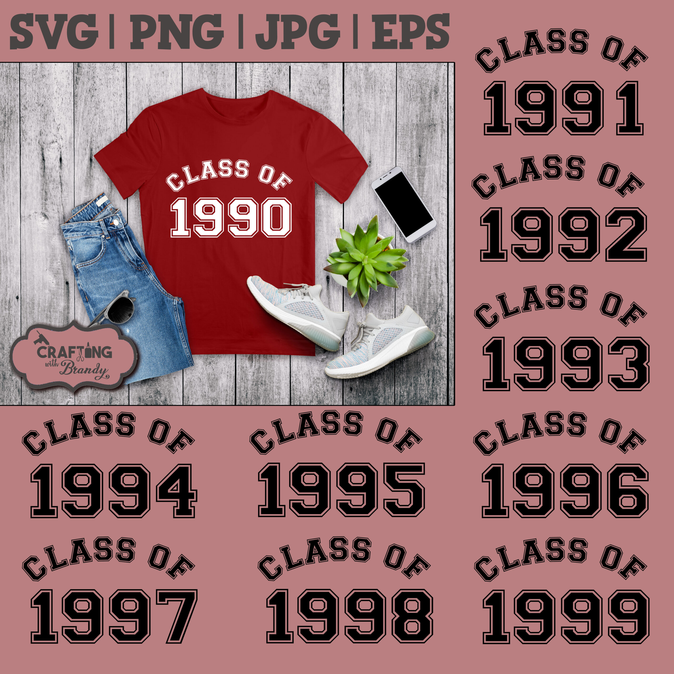 Class of 1990 through 1999 svg designs | SVG | PNG | cut file