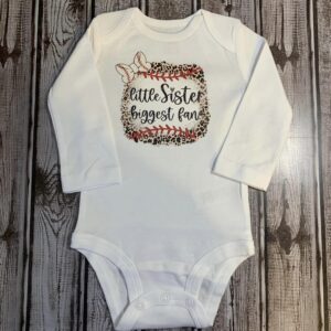 Little Sister Biggest Fan Baseball Cheetah Onesie