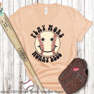 Play More Worry Less Baseball Smiley Face Shirt