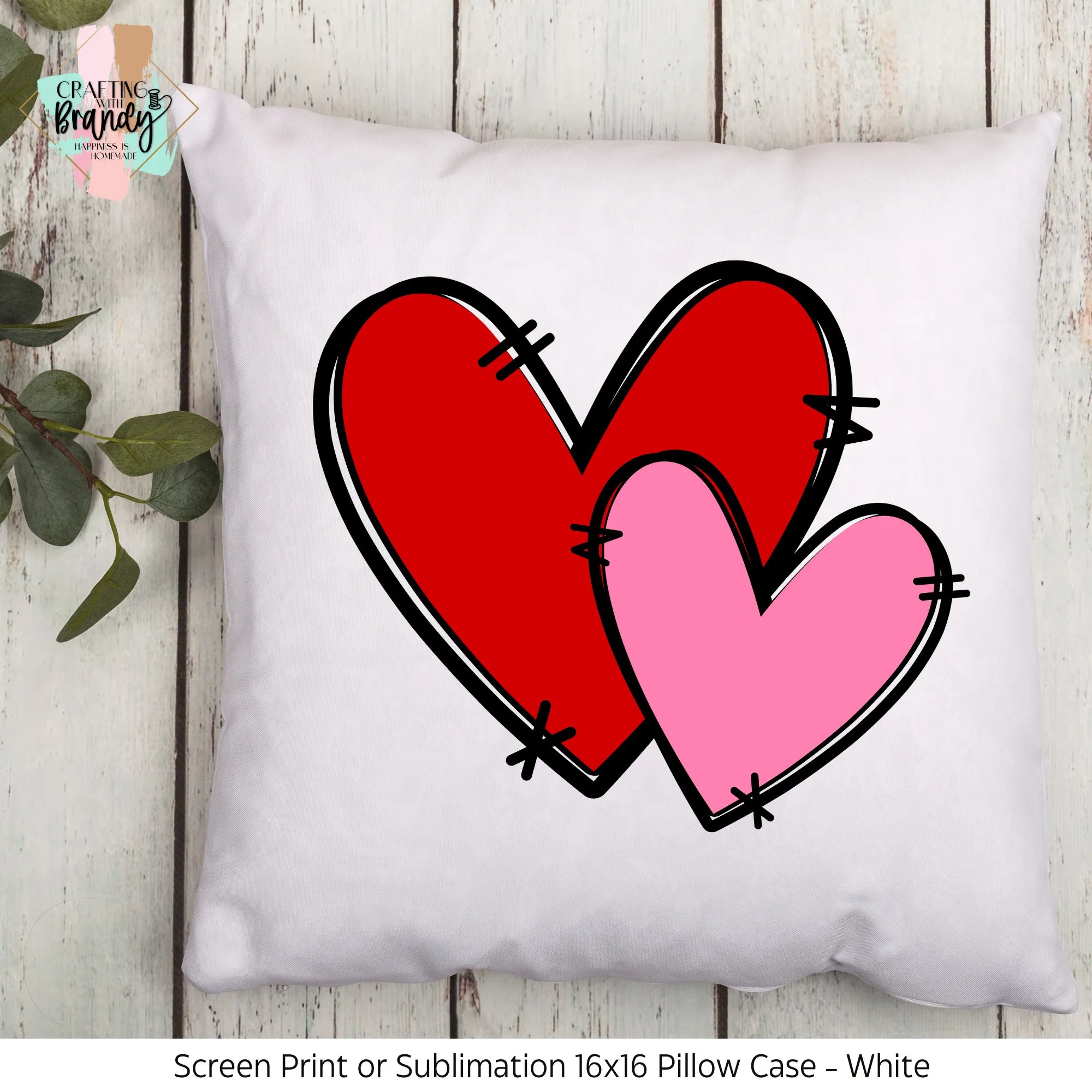 Red and Pink Hearts 16 x 16 Screen Print or Sublimation Pillow Case (Copy)