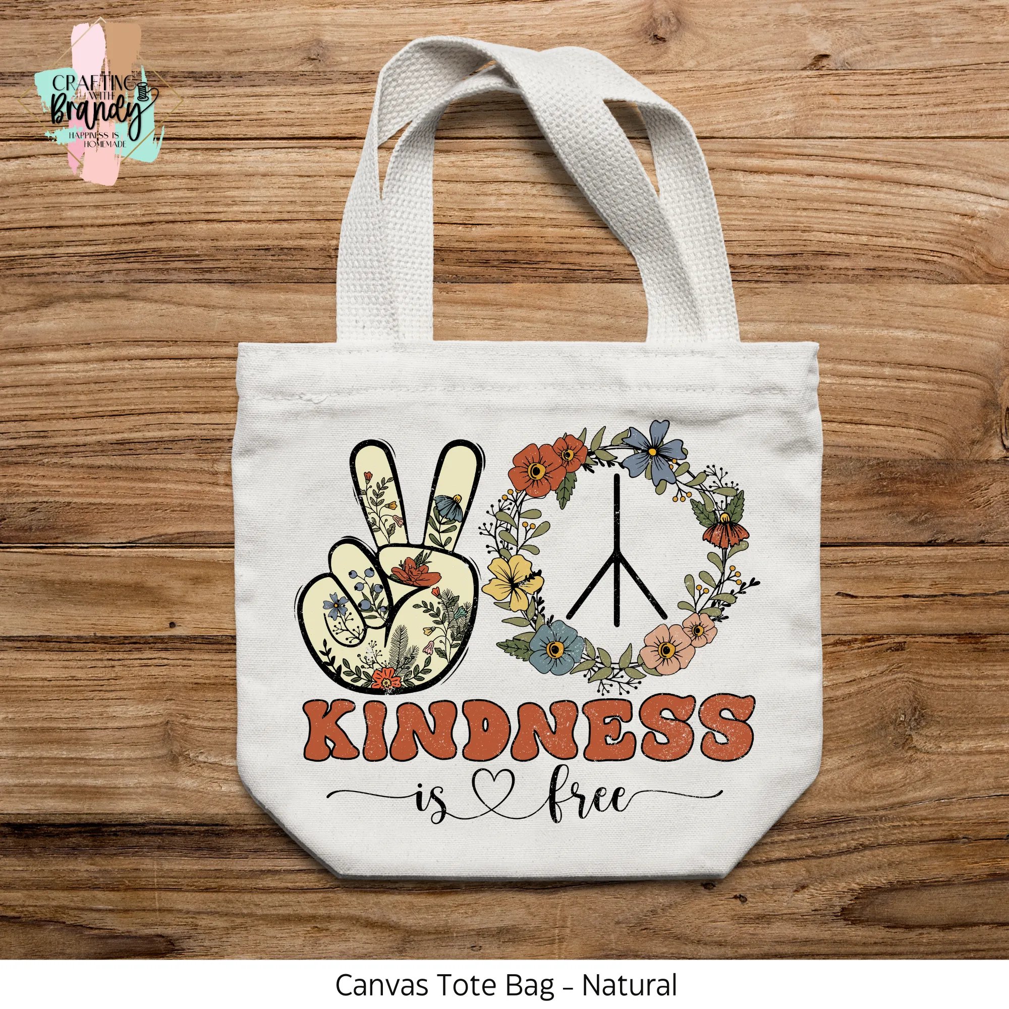 Kindness is Free Peace Flower Canvas Tote Bag