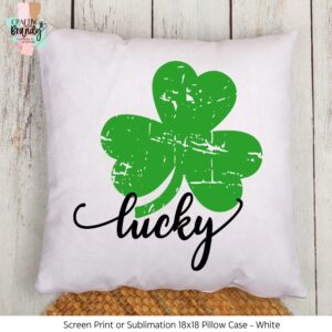 Lucky Distressed Clover 18 x 18 Screen Print or Sublimation Pillow Case