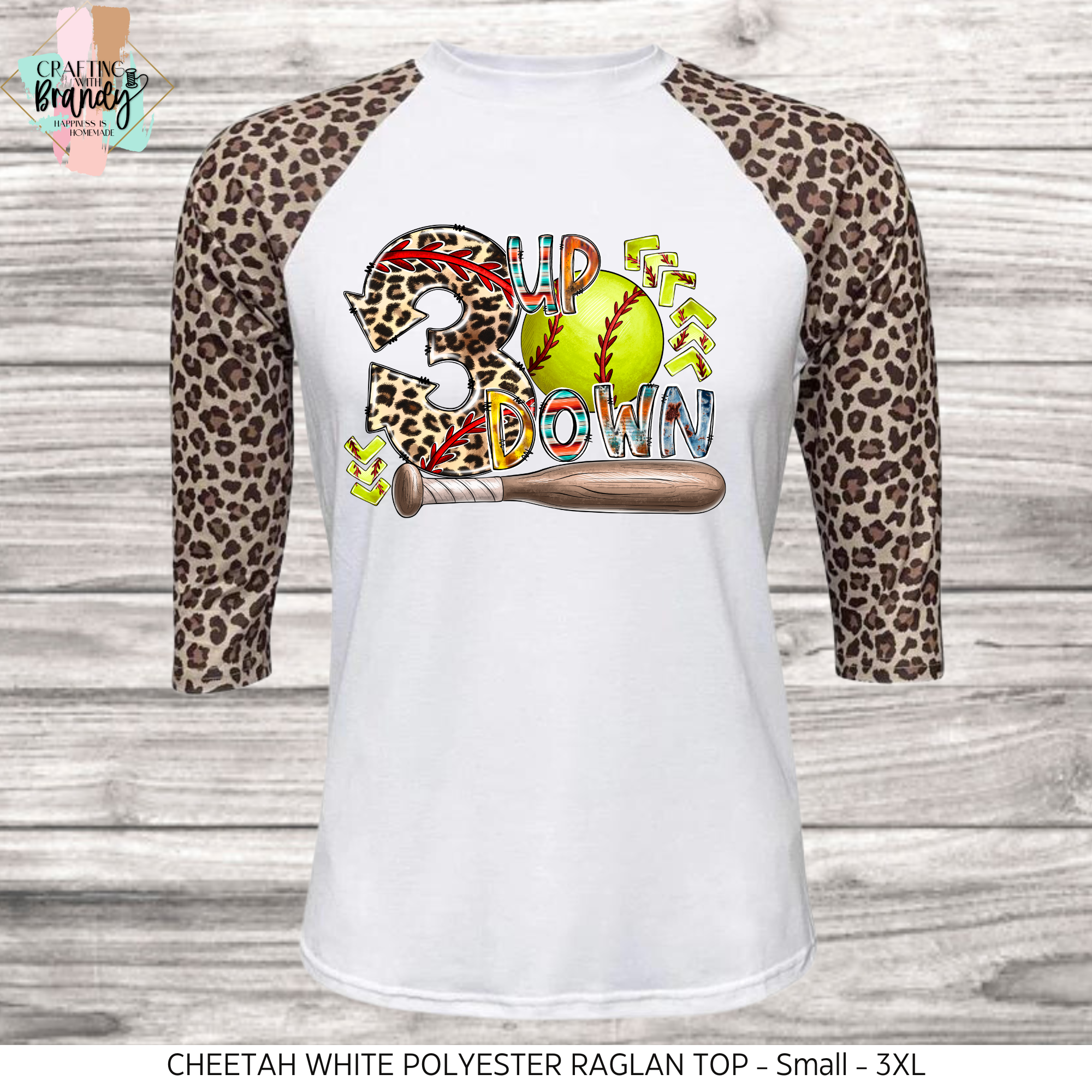 Three Up Three Down Cheetah Print Softball Raglan Shirt