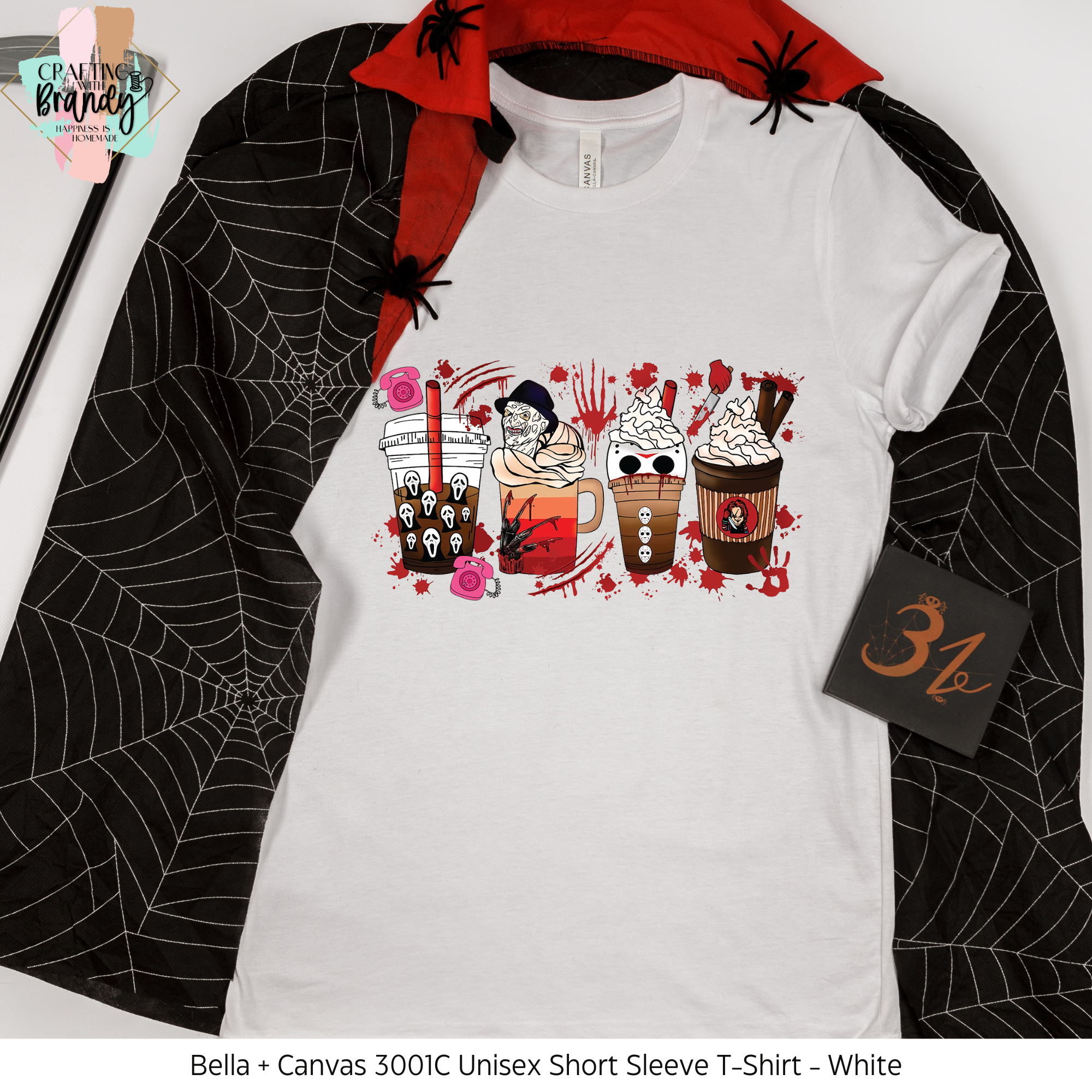 Horror Movie Character Coffee Latte Telephone & Blood Splatter Shirt