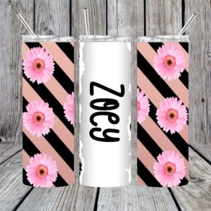 Pink Sunflower Personalized Sublimation Tumbler
