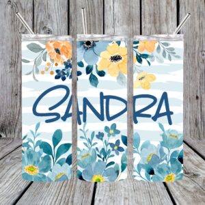 Blue Flower Personalized Sublimation Tumbler