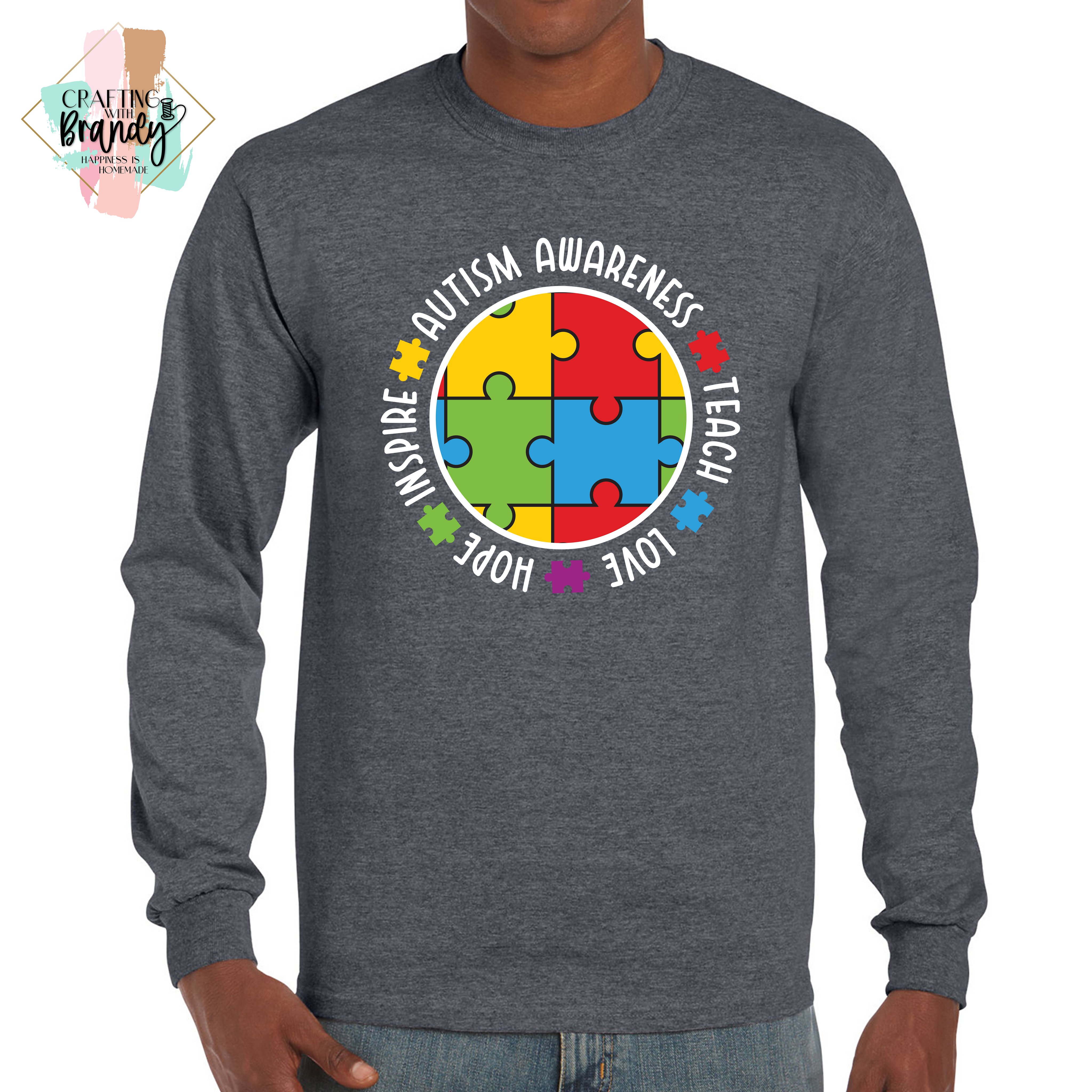 Teach Love Hope Inspire Autism Awareness Circle Long Sleeve Shirt