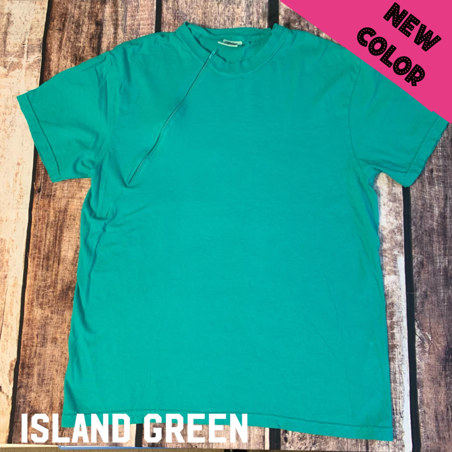 Island Green Zipper Chemo Port Short Sleeve Shirt