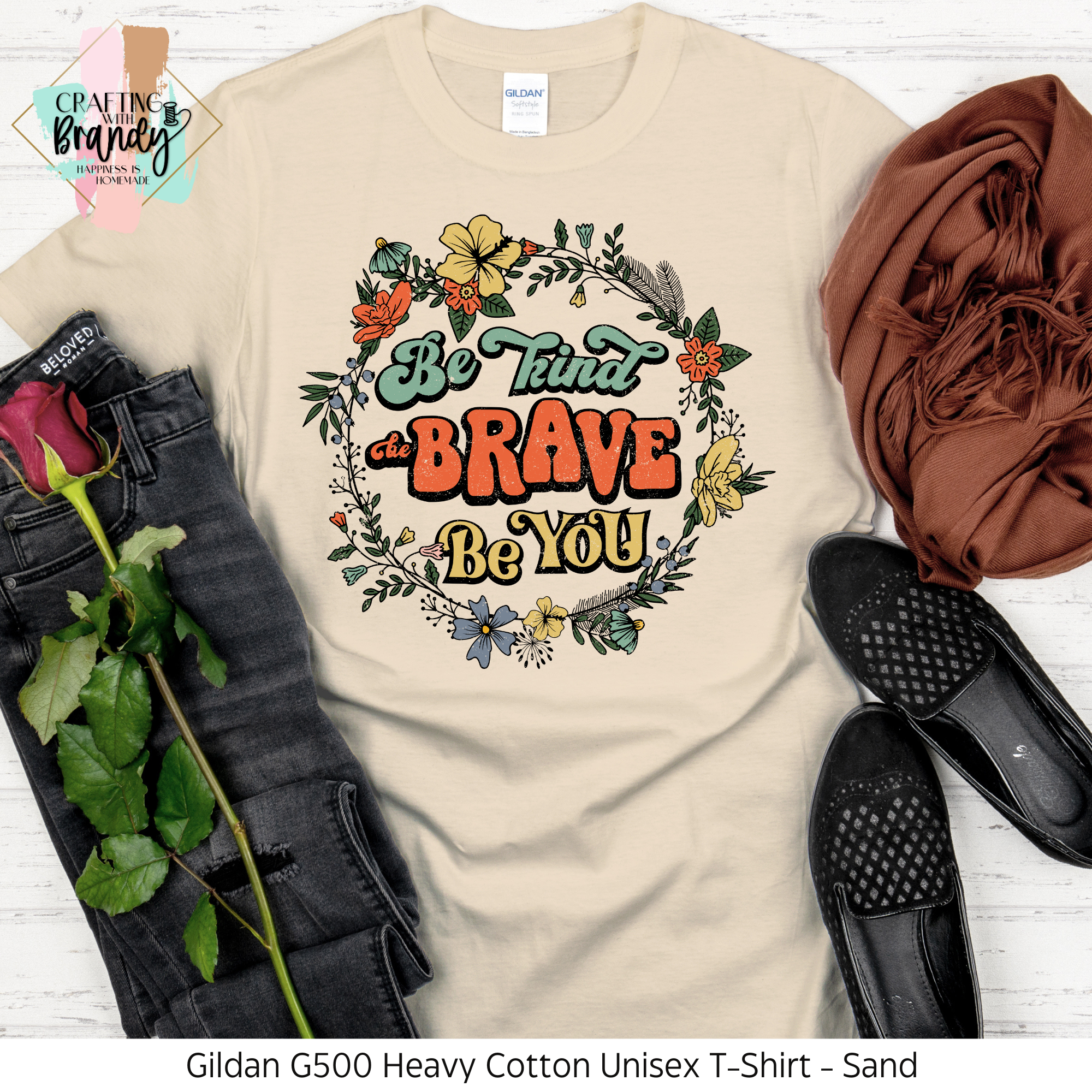 Be Kind Be Brave Be You Retro Flower Circle Shirt