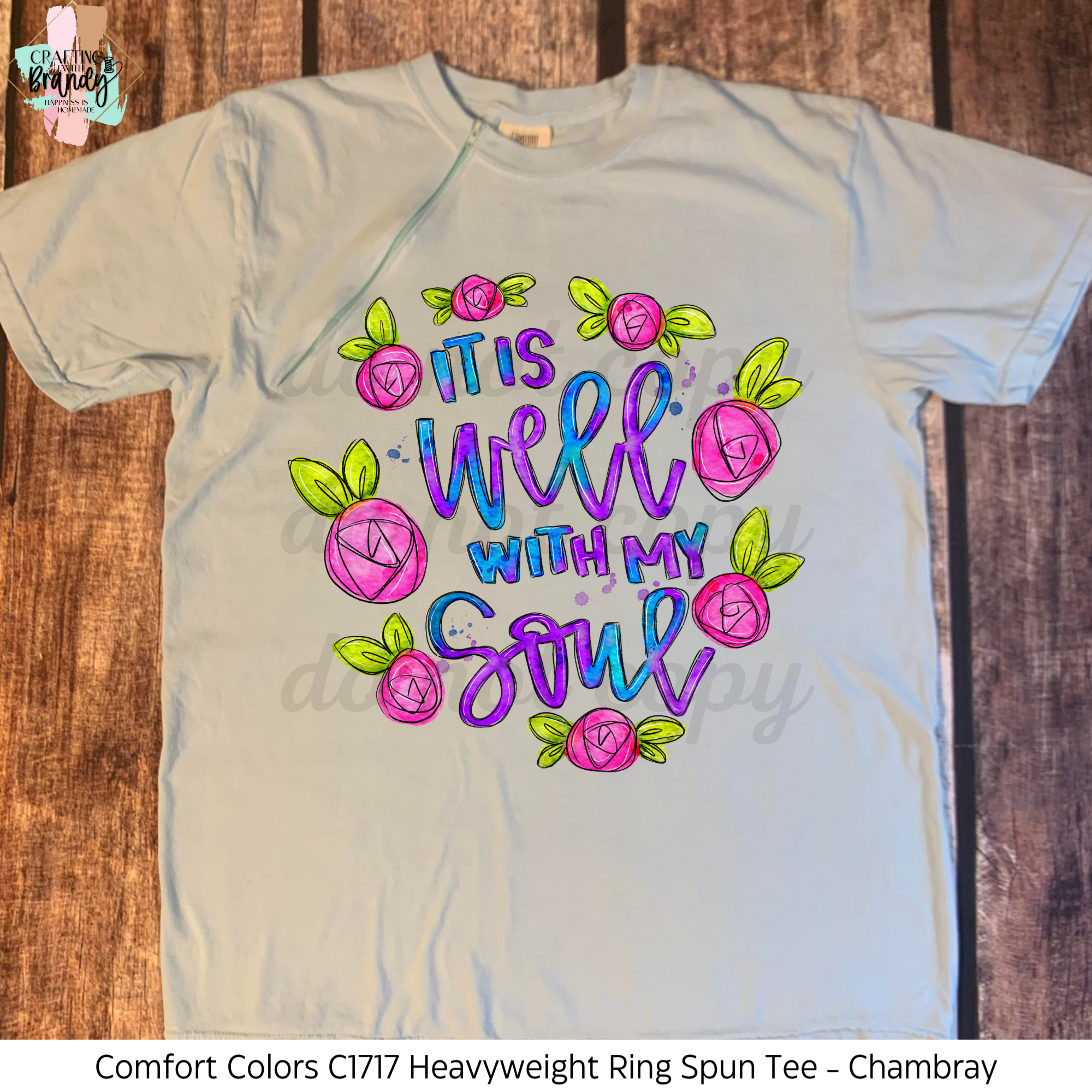 It Is Well With My Soul Flower Circle - Chambray Zipper Chemo Port Short Sleeve Shirt