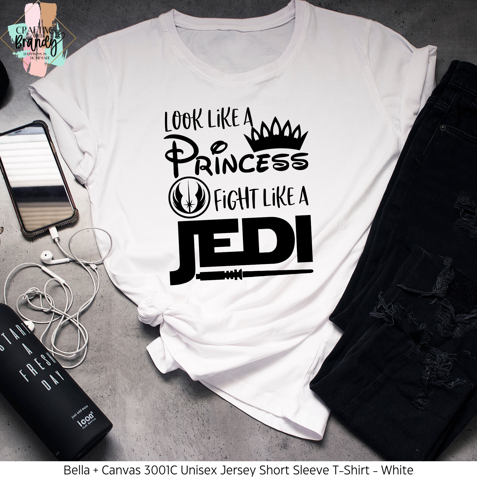 Look Like a Princess Fight Like a Jedi Black Screen Print Shirt