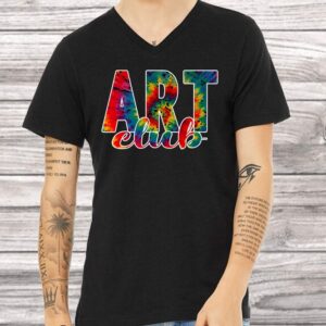 Art Club Distressed Cursive V-Neck Tie Dye Screen Print Shirt