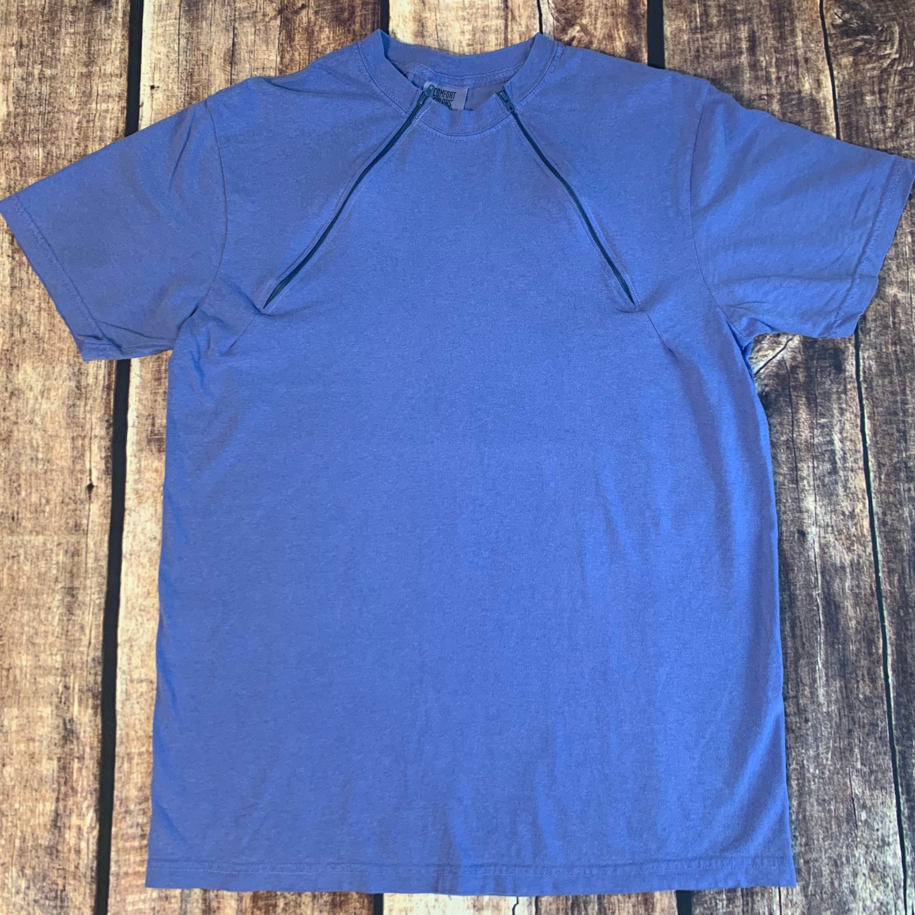 Flo Blue Zipper Chemo Port Short Sleeve Shirt