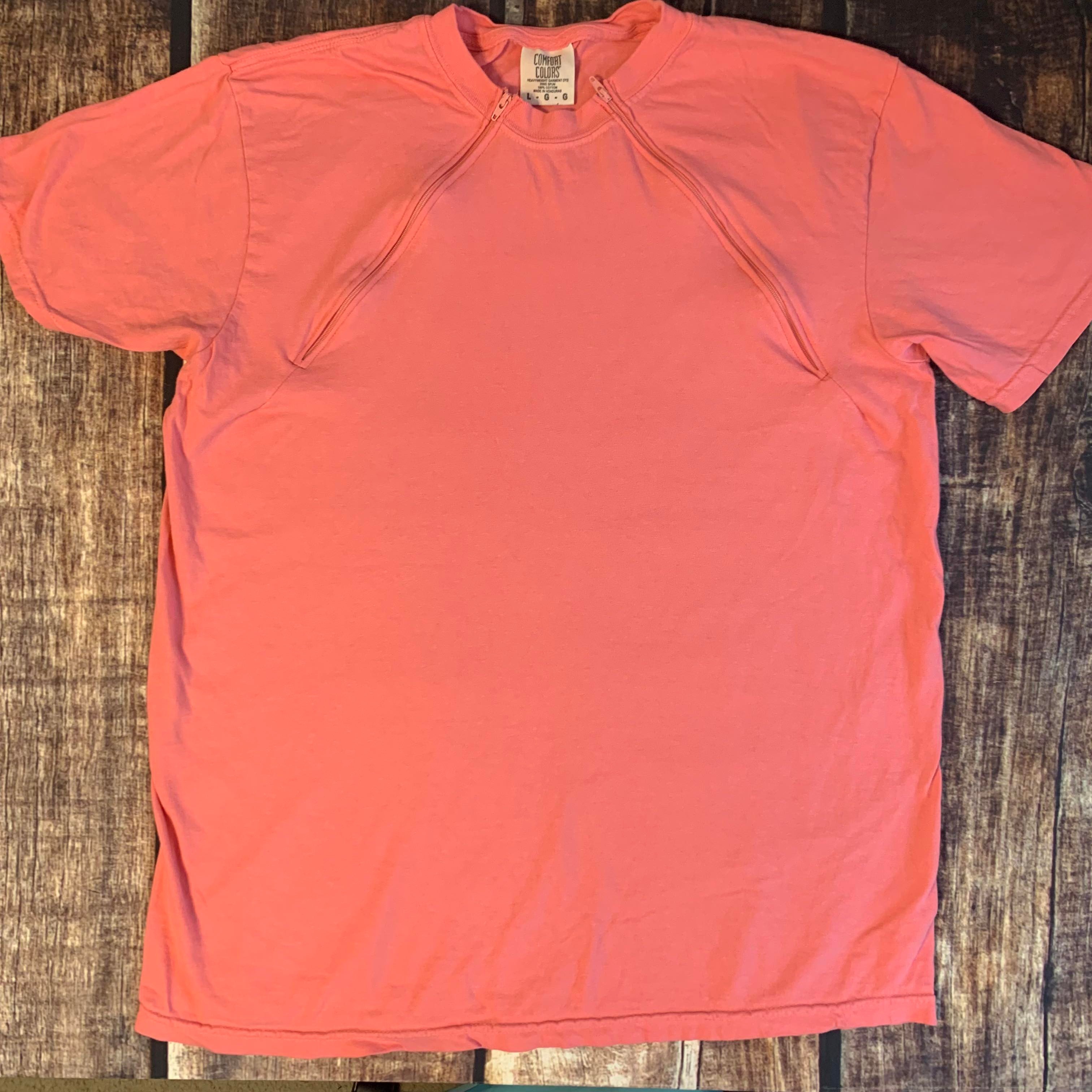 Peony Zipper Chemo Port Short Sleeve Shirt