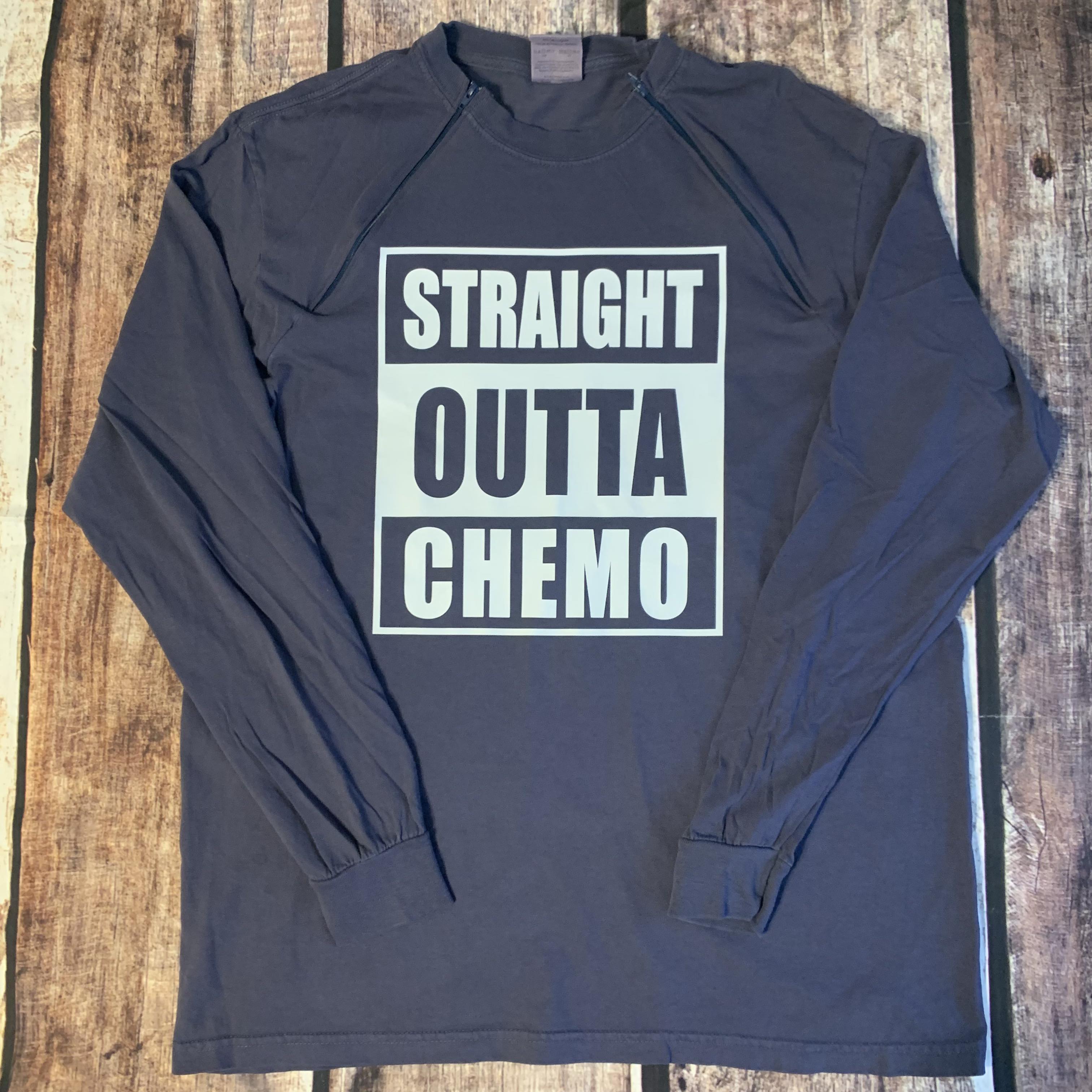 Straight Outta Chemo - True Navy Zipper Chemo Port Long Sleeve Shirt