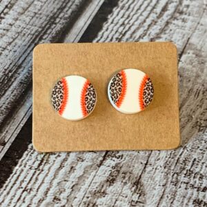 Baseball Leopard Print Stud Earrings
