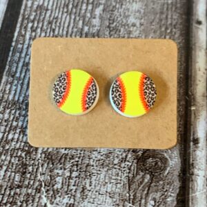 Softball Leopard Print Stud Earrings