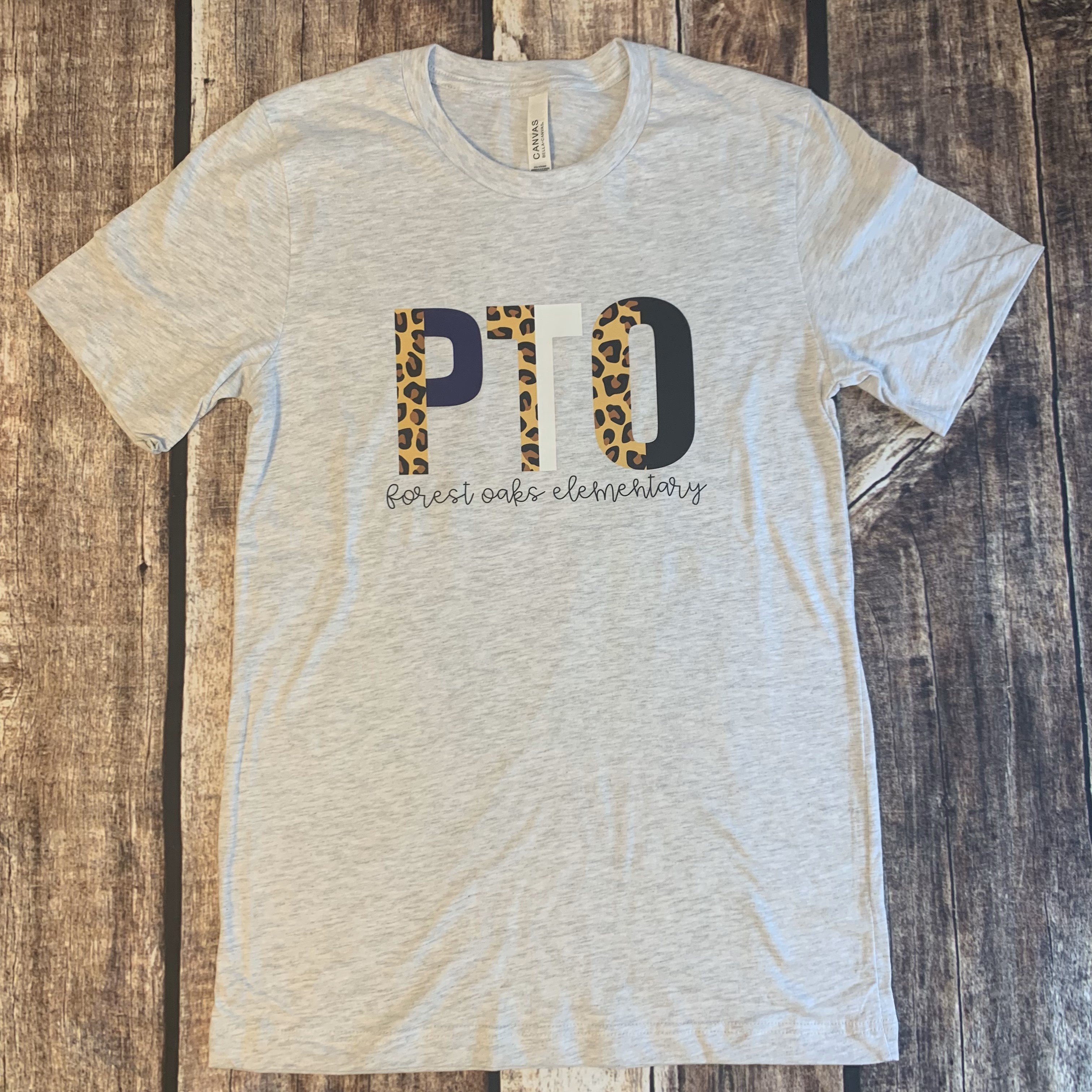 PTO Cheetah Personalize School Name Bella + Canvas Shirt