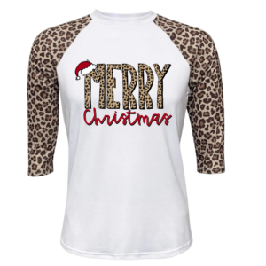 Merry Christmas Cheetah Print Raglan