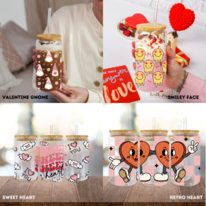 Valentine Choice of 4 Libby Glass Can with Straw (13, 16 or 20oz)