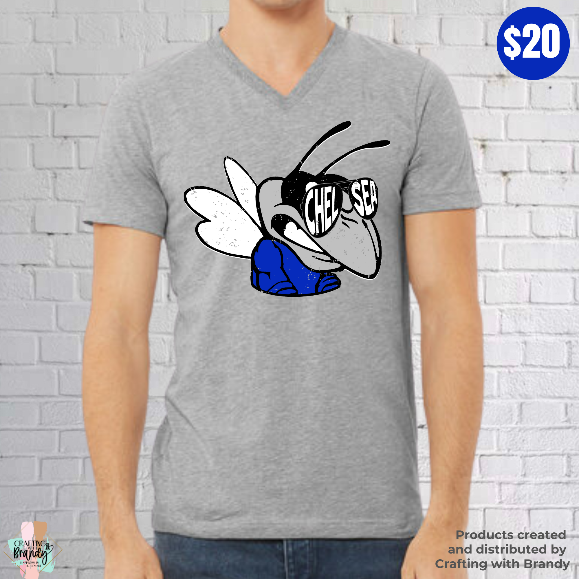 Hornet Sunglasses Distressed V-neck Tshirt