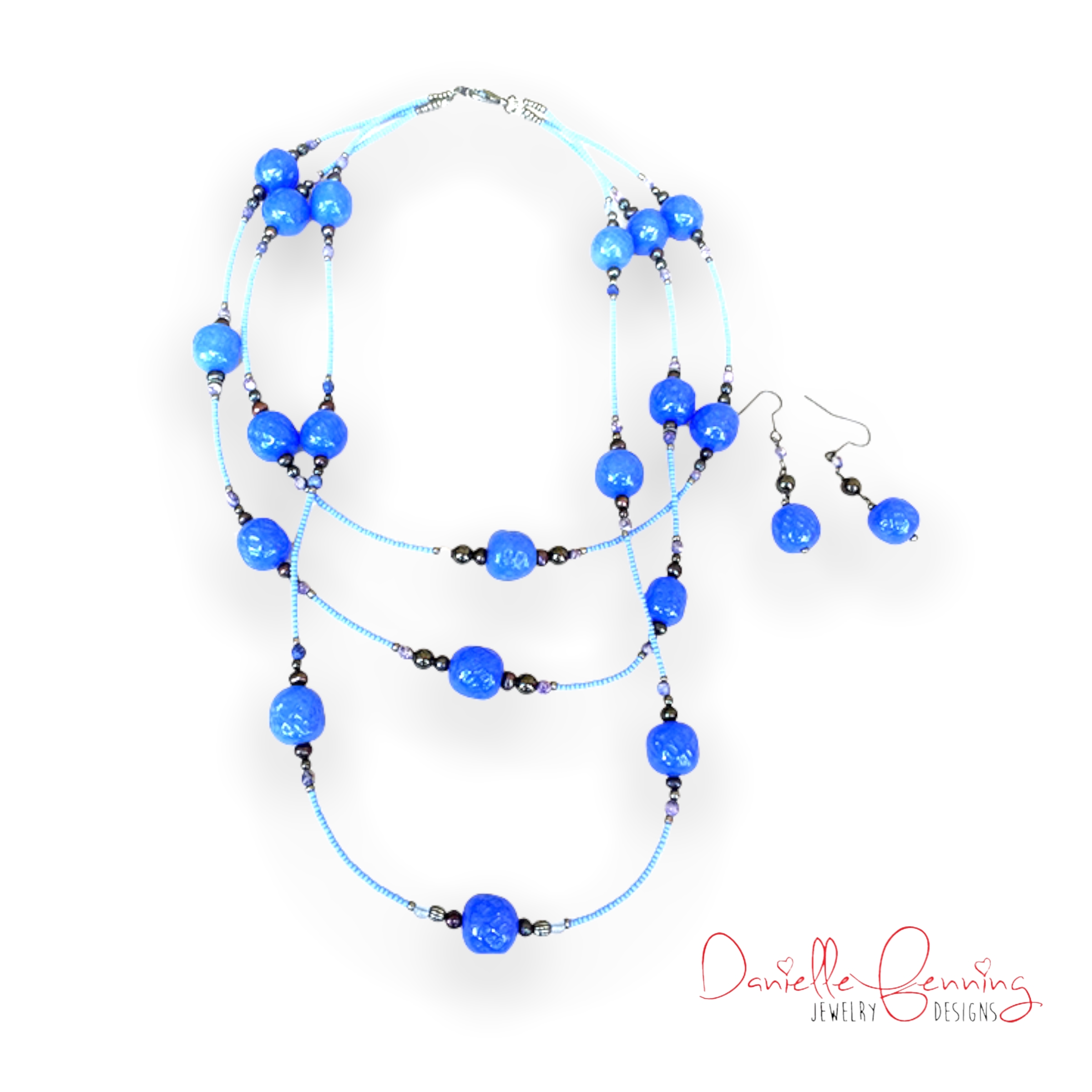 It's Raining Blue Multi-Strand Necklace & Earrings