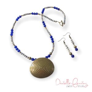 Blue Sapphire and Agate Bronze Necklace & Earrings
