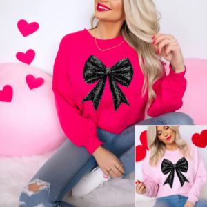Coquette Black Glitter Bow Sweatshirt