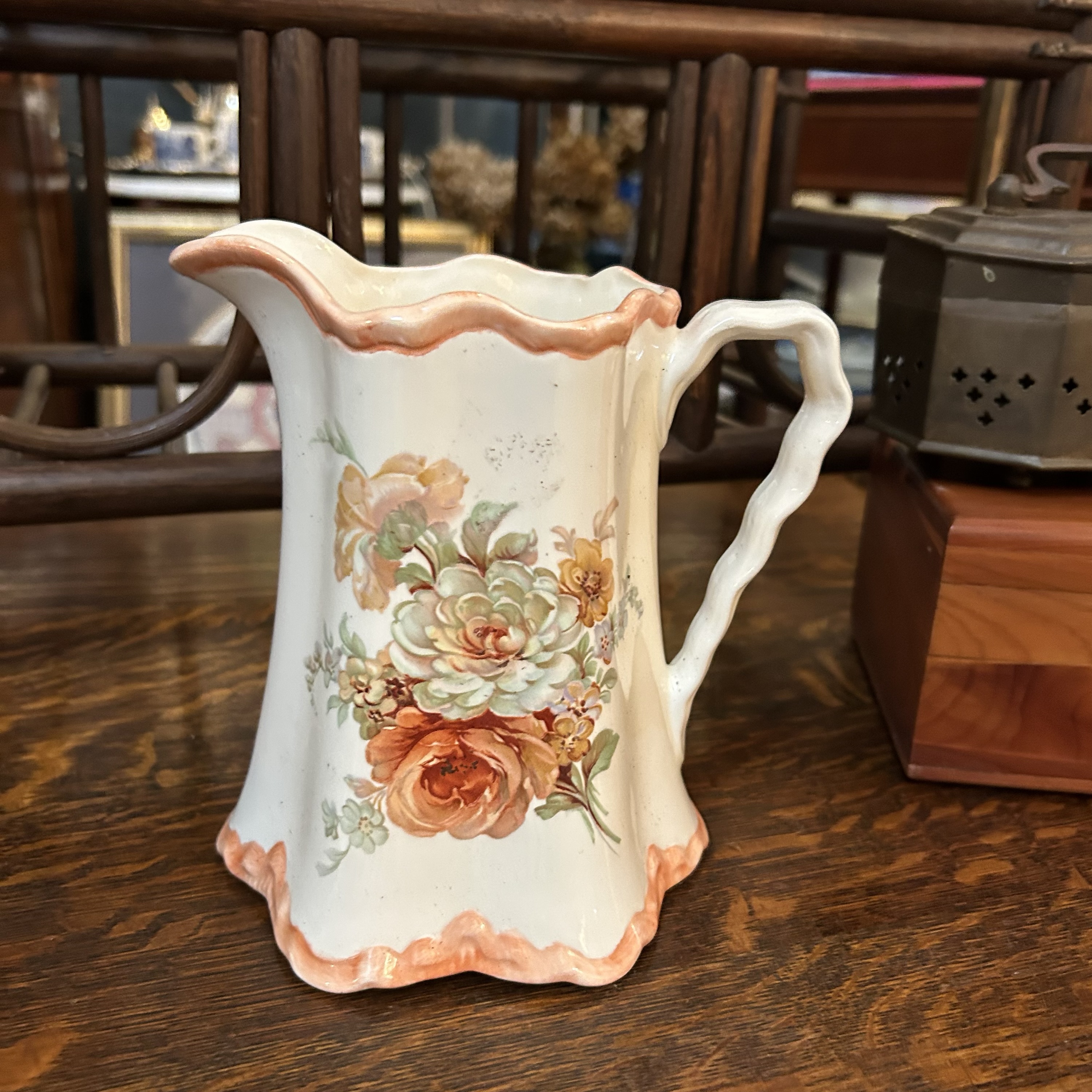 Vintage Porcelain Jug With Orange Flowers Decoration Signed 1970 M.A.M