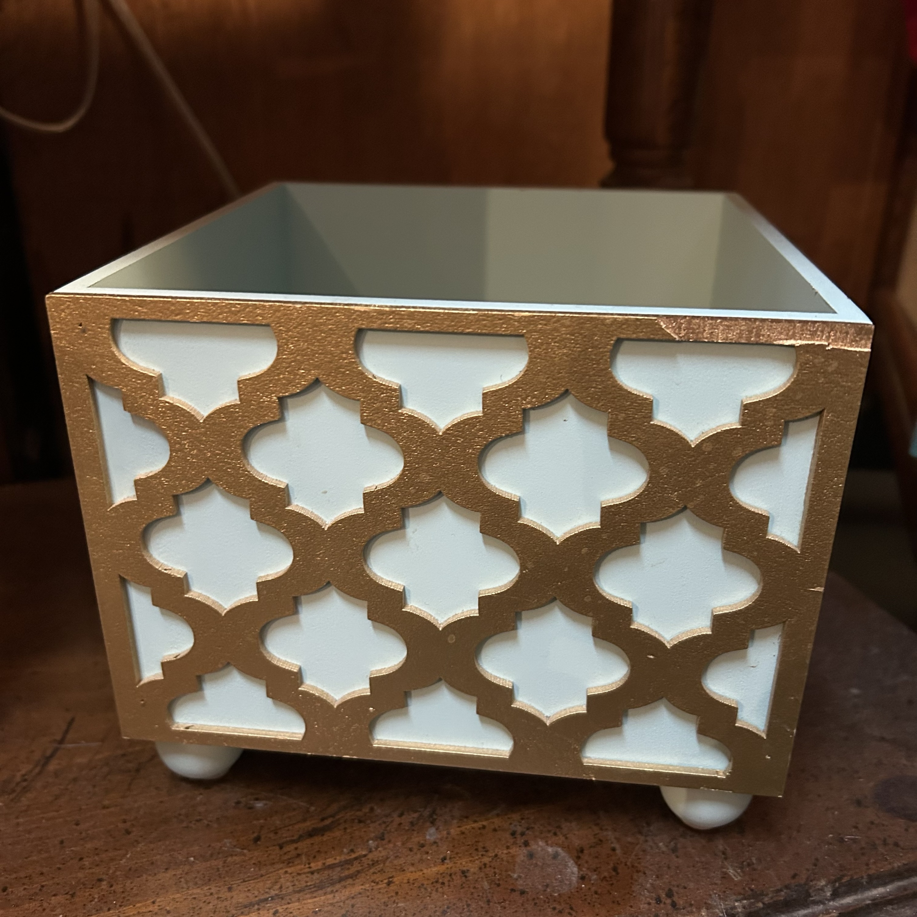 Wooden Box Aqua Gold Decor