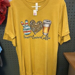 Peace Love Coffee Mustard Adult Medium