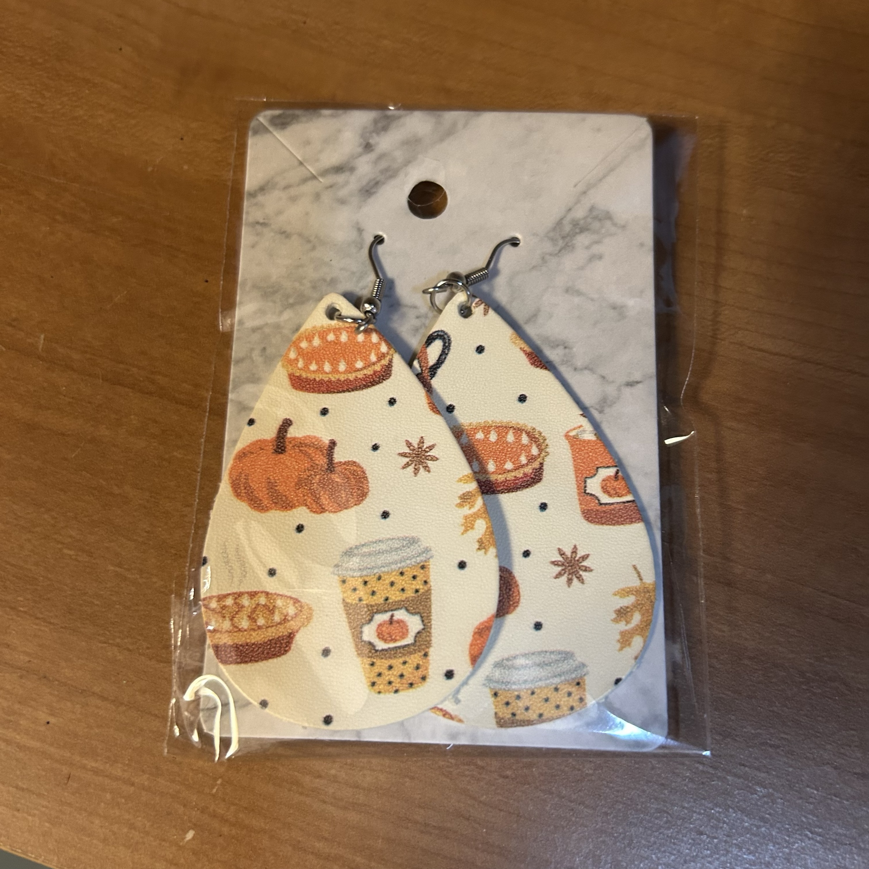 Pumpkin Spice Teardrop Leather Earrings