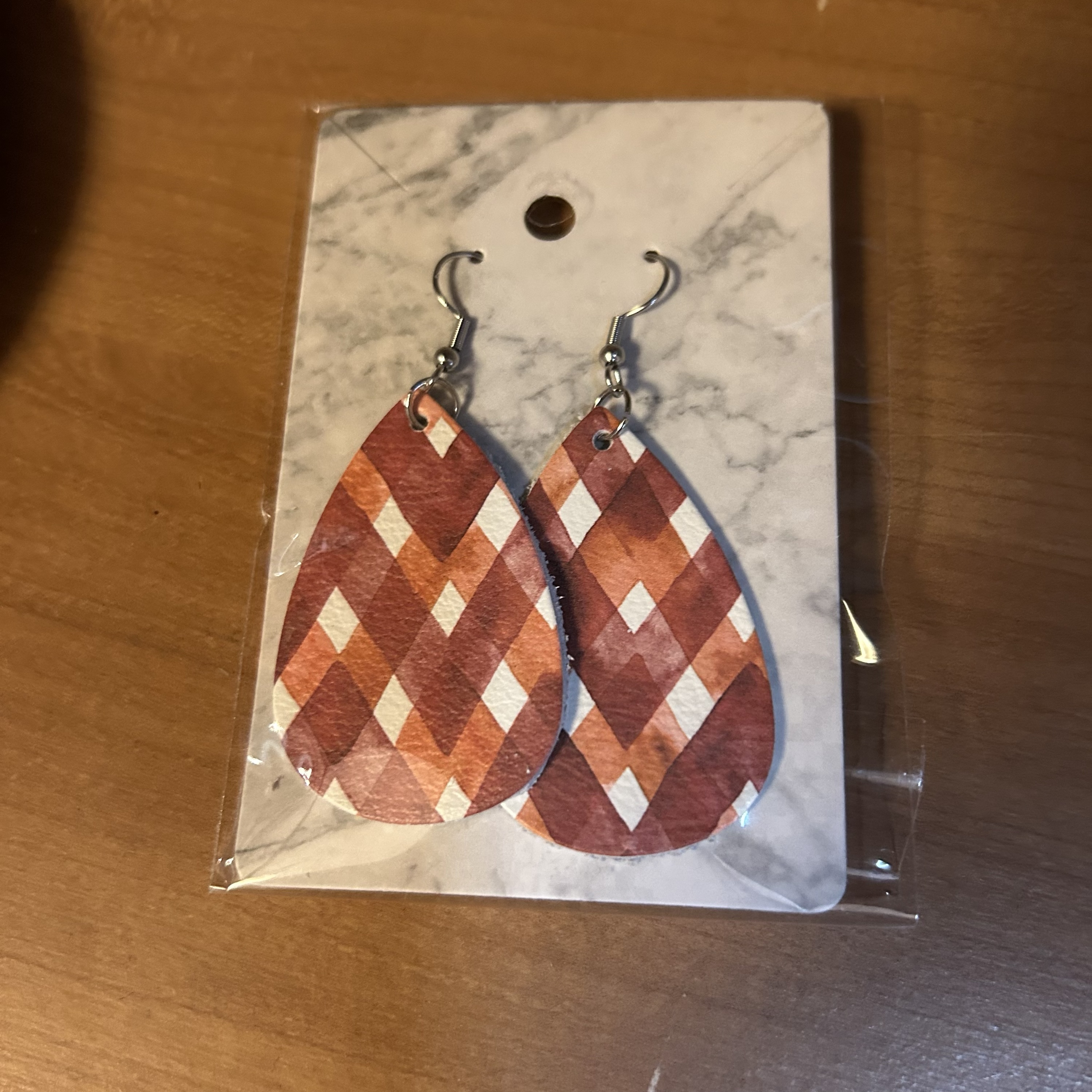 Fall Plaid Teardrop Leather Earrings