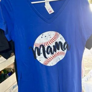 Mama Baseball Royal Vneck Adult Medium