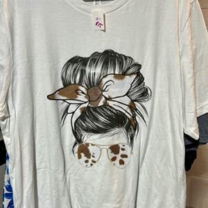 Messy Bun Cow Print on White Adult Xlarge