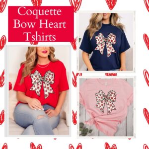 Valentine Coquette Hearts Bow Tshirt