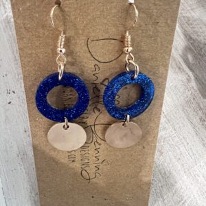 Blue Resin earrings with Gold Coin
