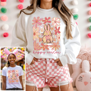Happy Easter Boho Floral Bunny Shirt or Sweatshirt
