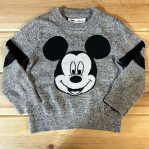Disney Baby Gap Boys Size 2 Small Mickey Mouse Varsity Sweater Kids Grey Black