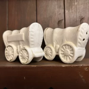 Vintage Covered Wagon Salt and Pepper Shaker Ceramic Cream